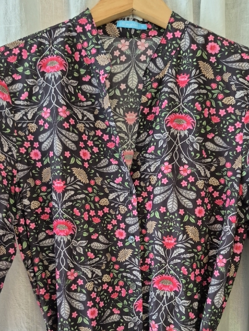 J. McLaughlin Black Dress Silk & Cotton with Pink Floral Print - Picture 5 of 7